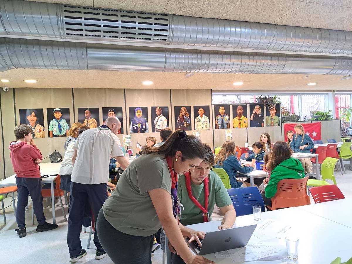 Group working in the hostel dining hall
